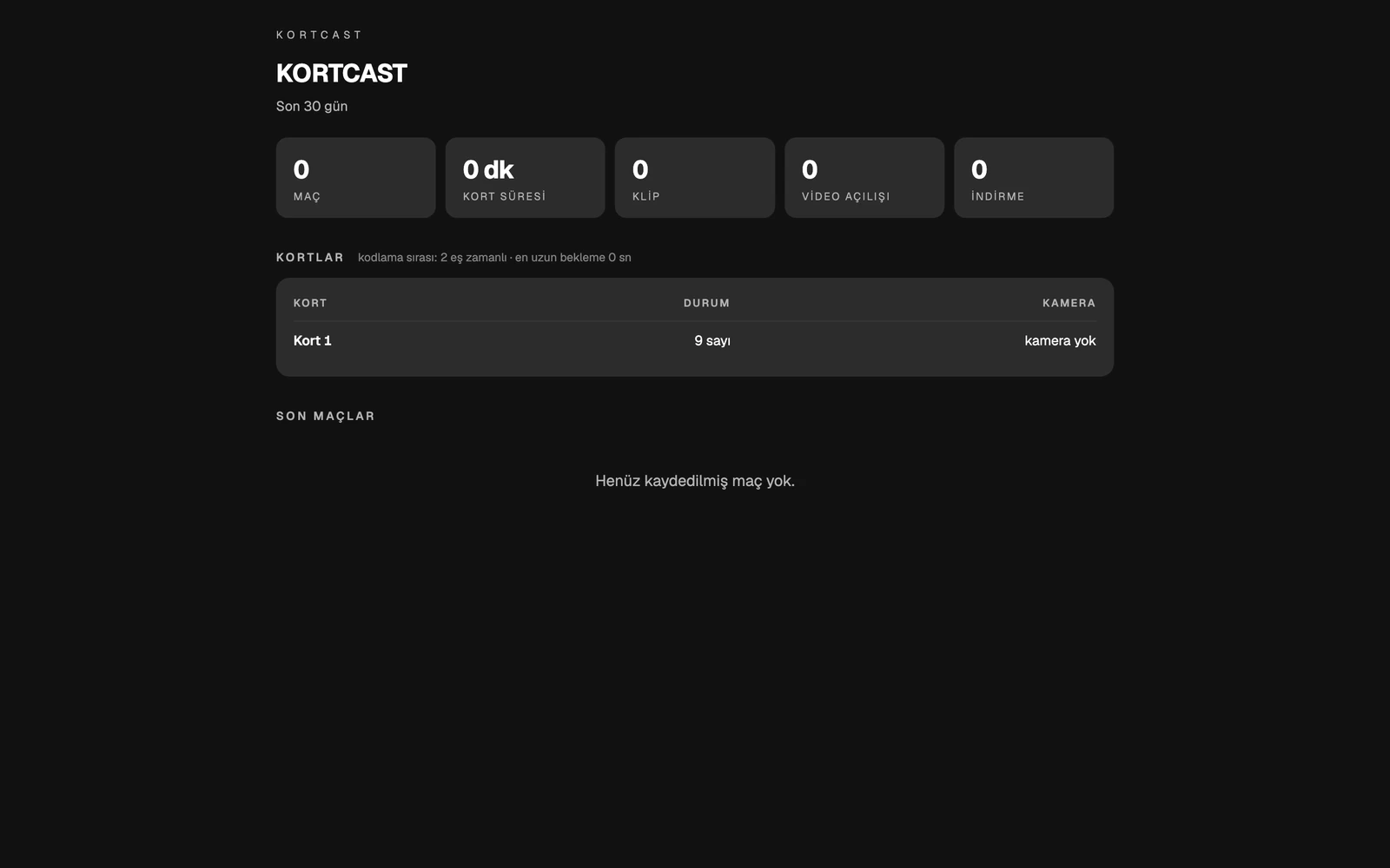 KORTCAST kulüp ekranı